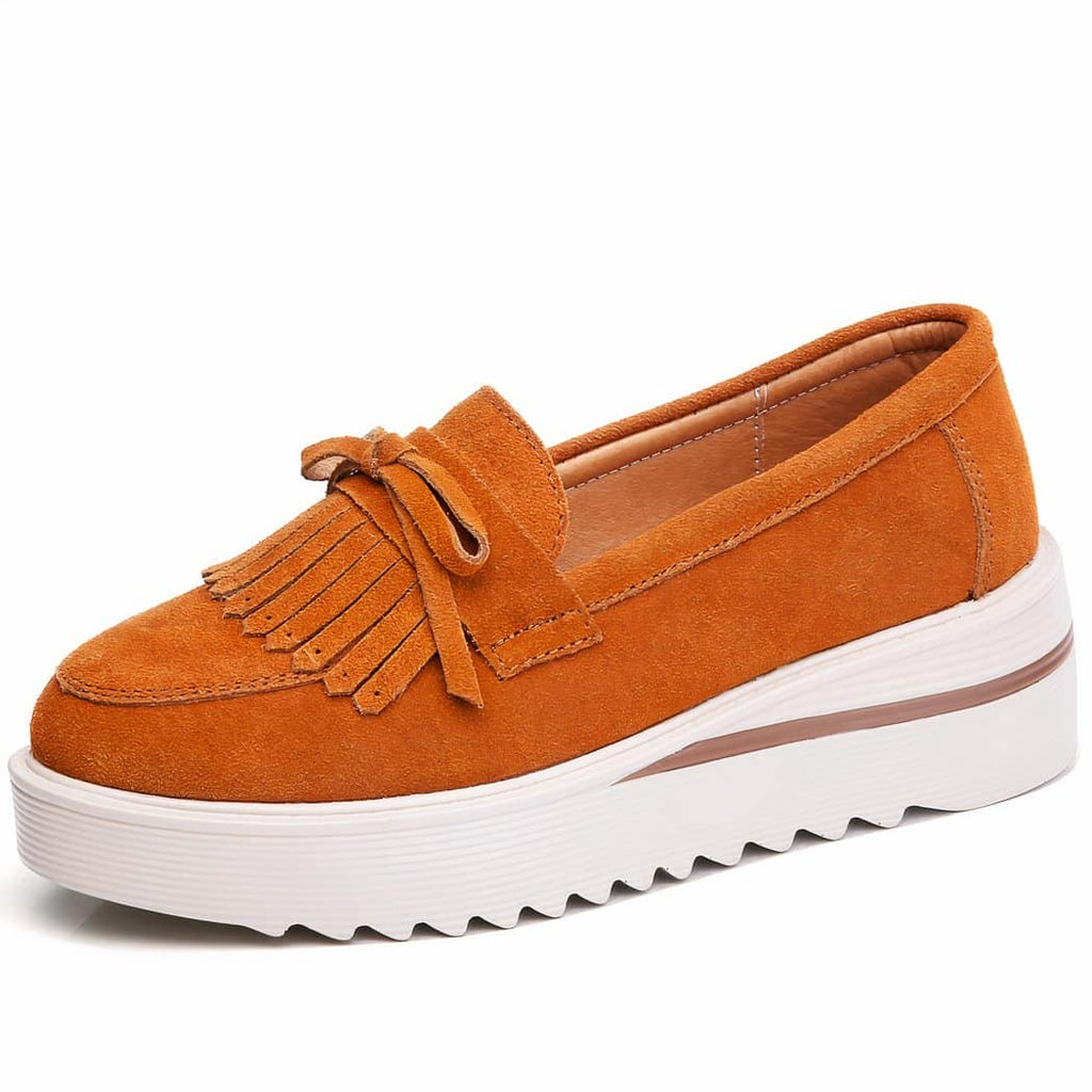Suede loafers with wedge platform