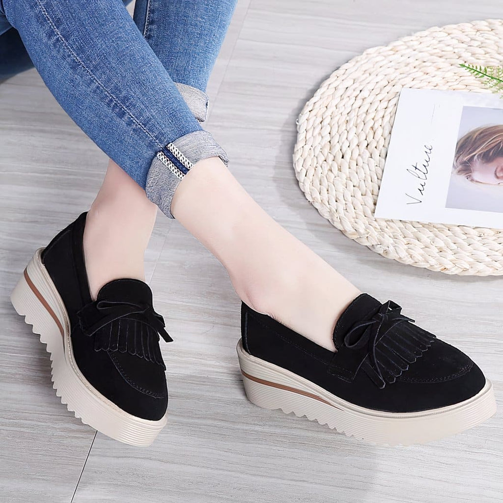 Suede loafers with wedge platform