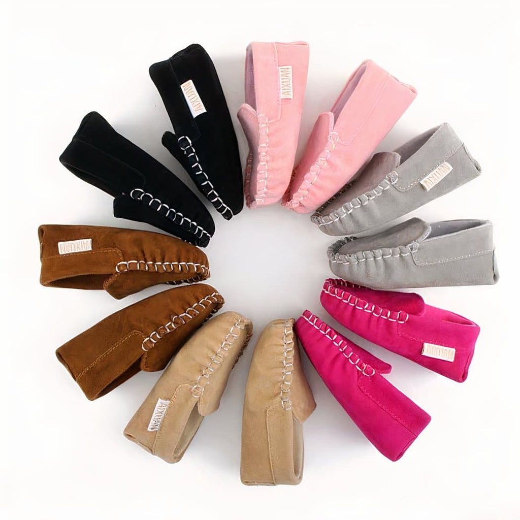 Synthetic suede moccasins for babies