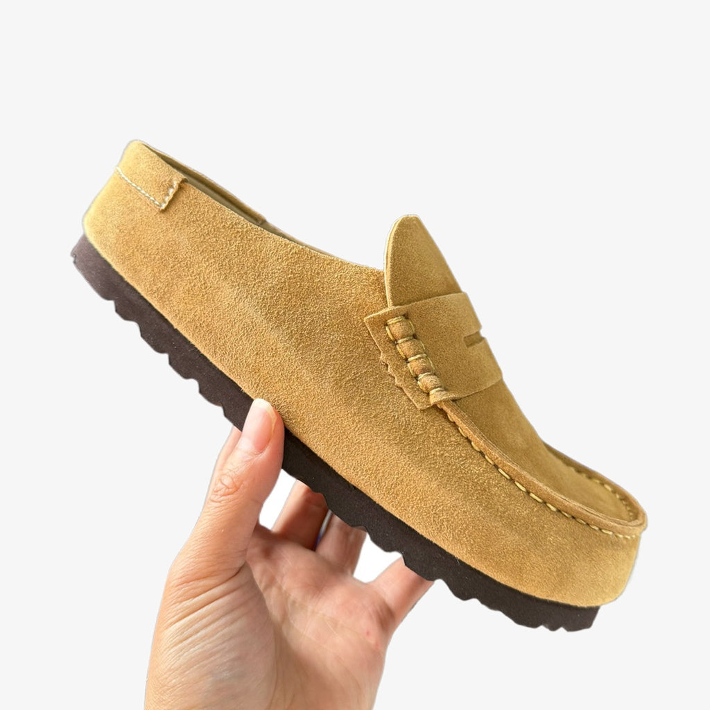 Suede slip-on clog loafer in brown