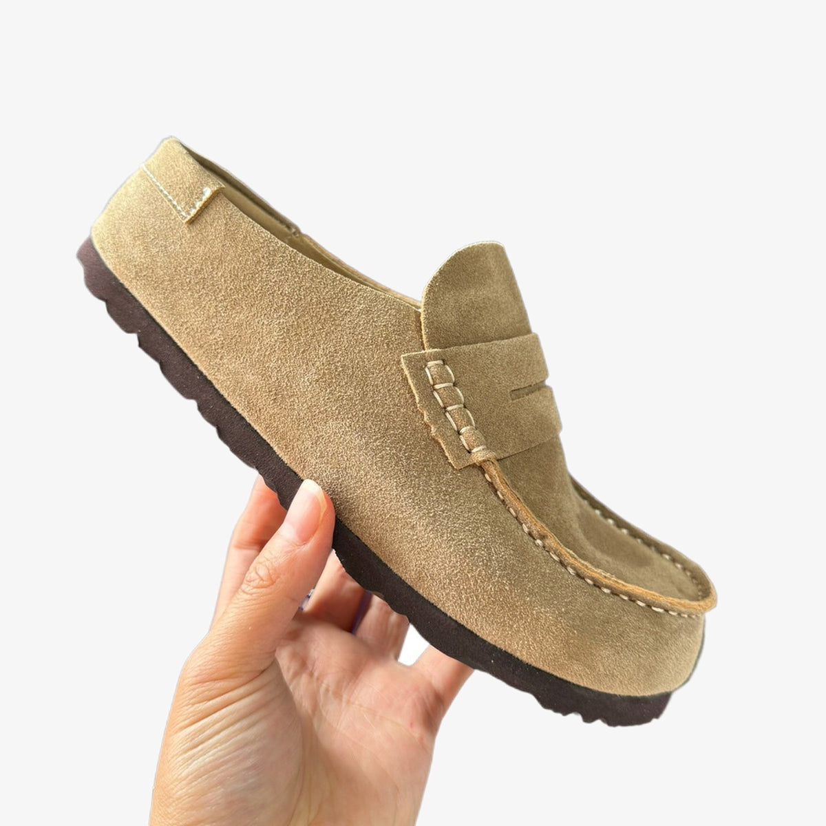 Suede slip-on clog loafer, brown version, view 6