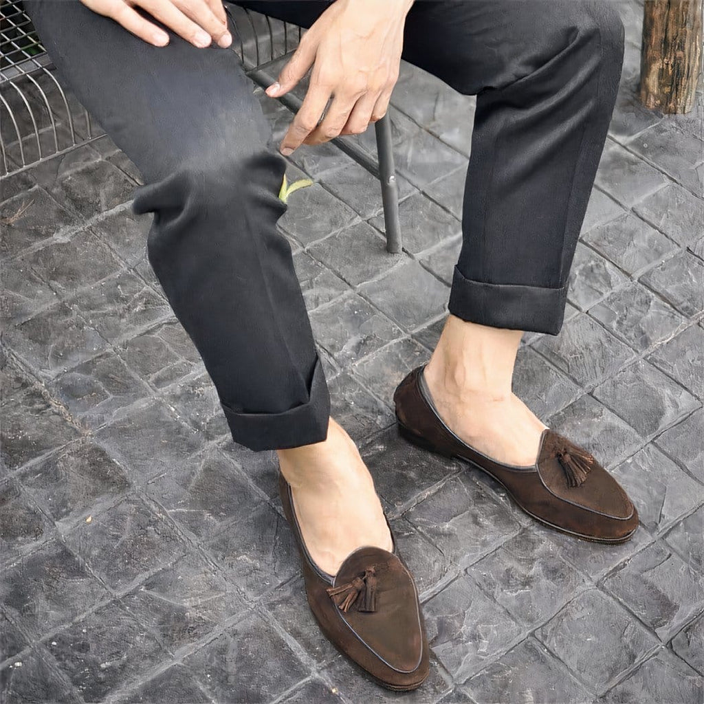 Suede tassel dress loafers for men