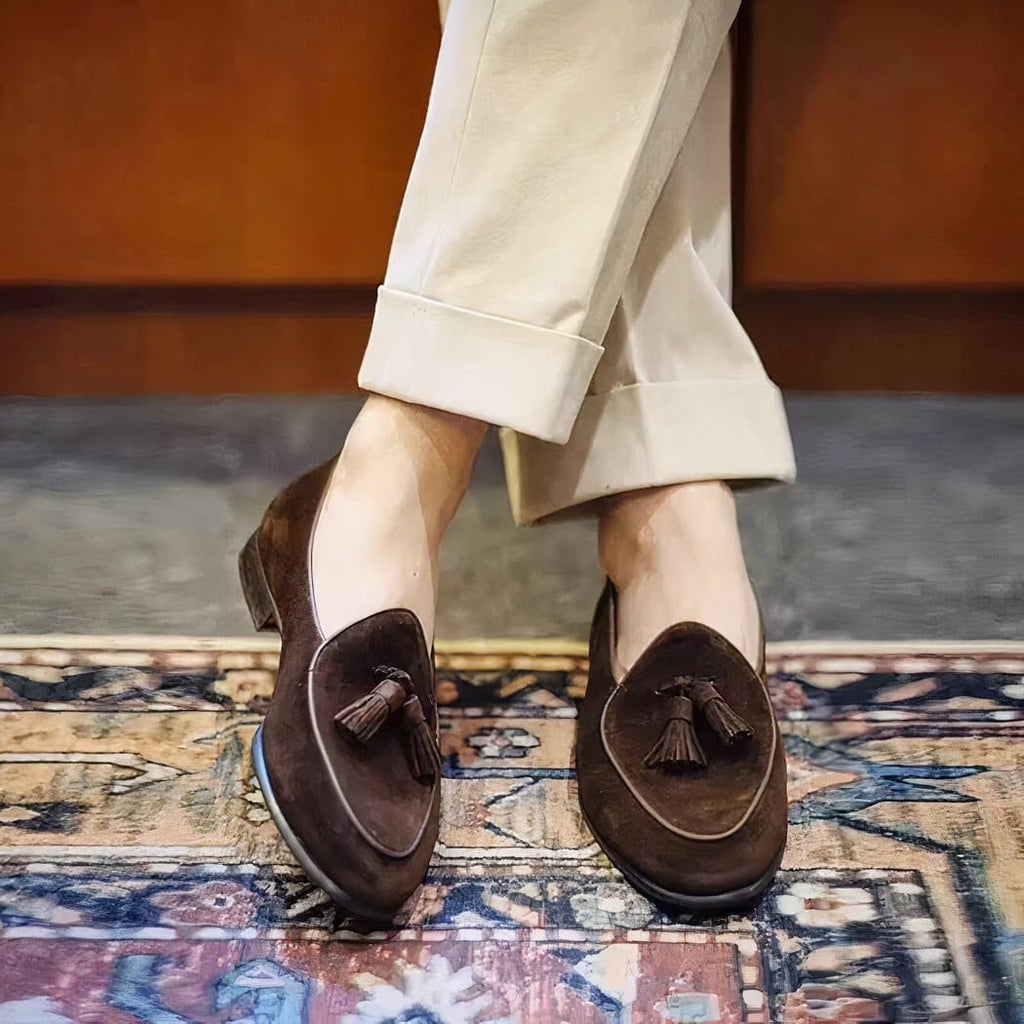Suede tassel dress loafers for men