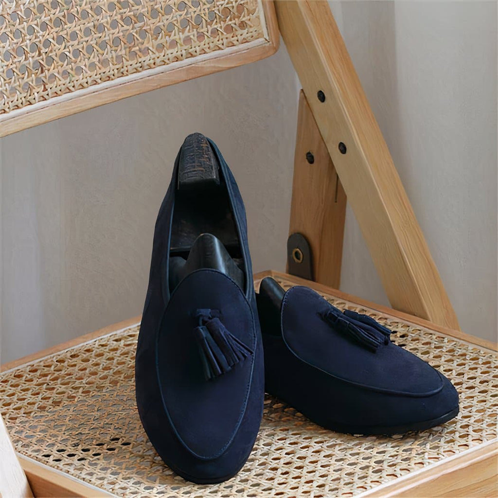 Suede tassel dress loafers for men