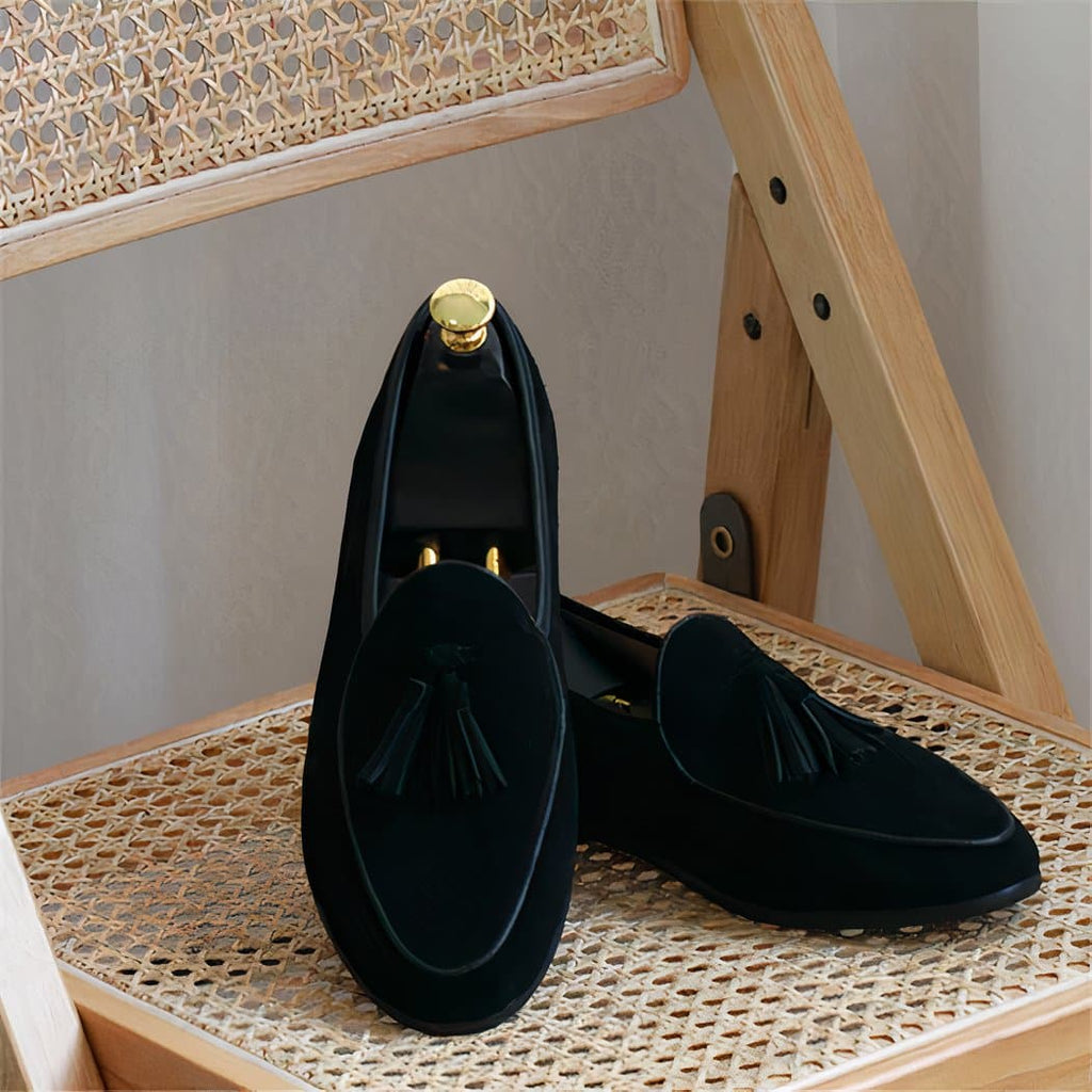 Suede tassel dress loafers for men