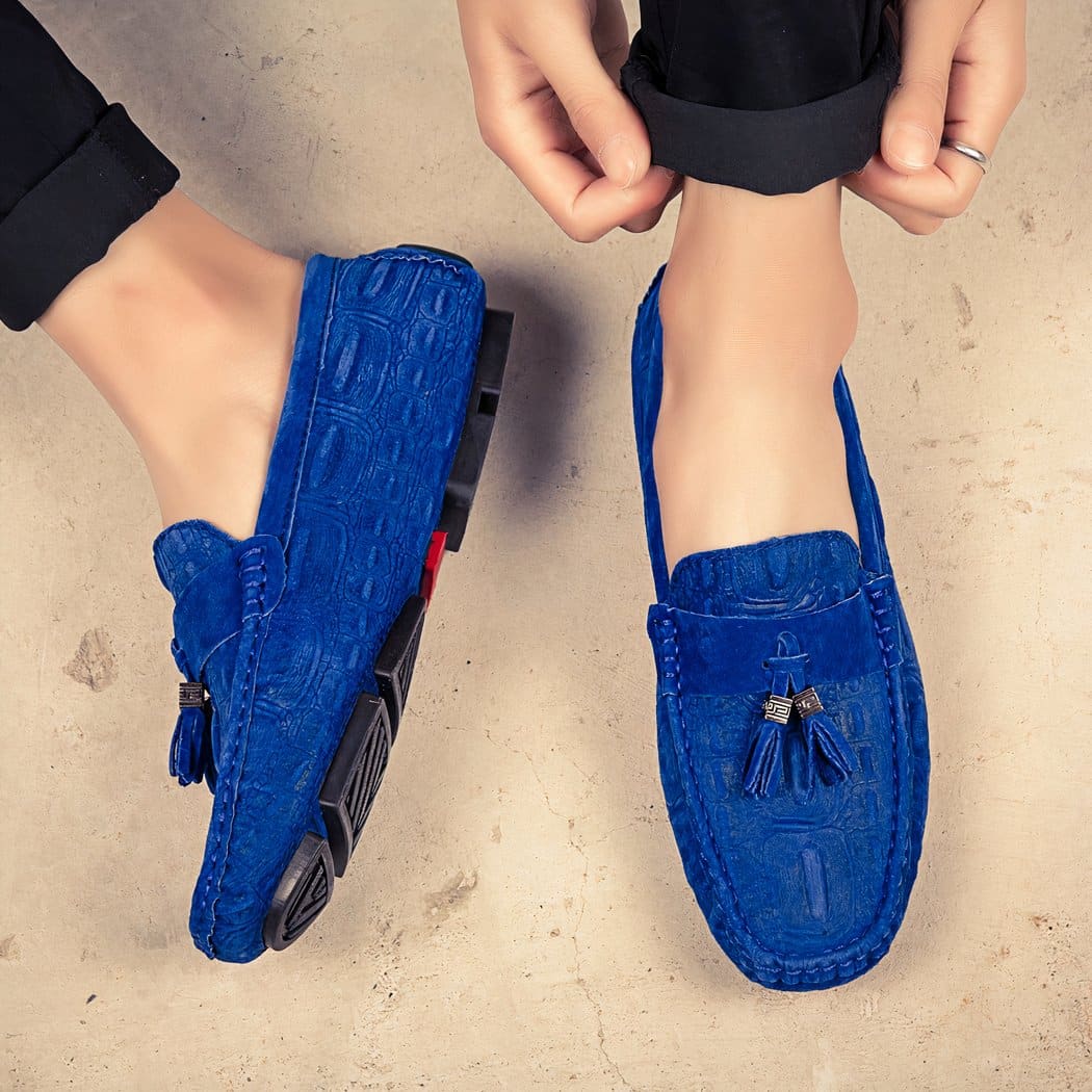 Suede tassel driving loafers for men