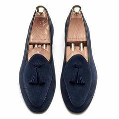 Suede tassel dress loafers for men, Blue