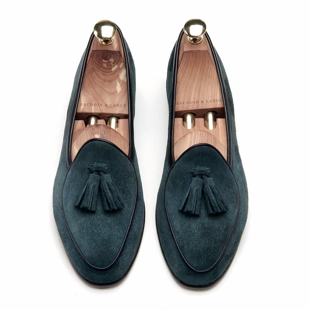Suede tassel dress loafers for men