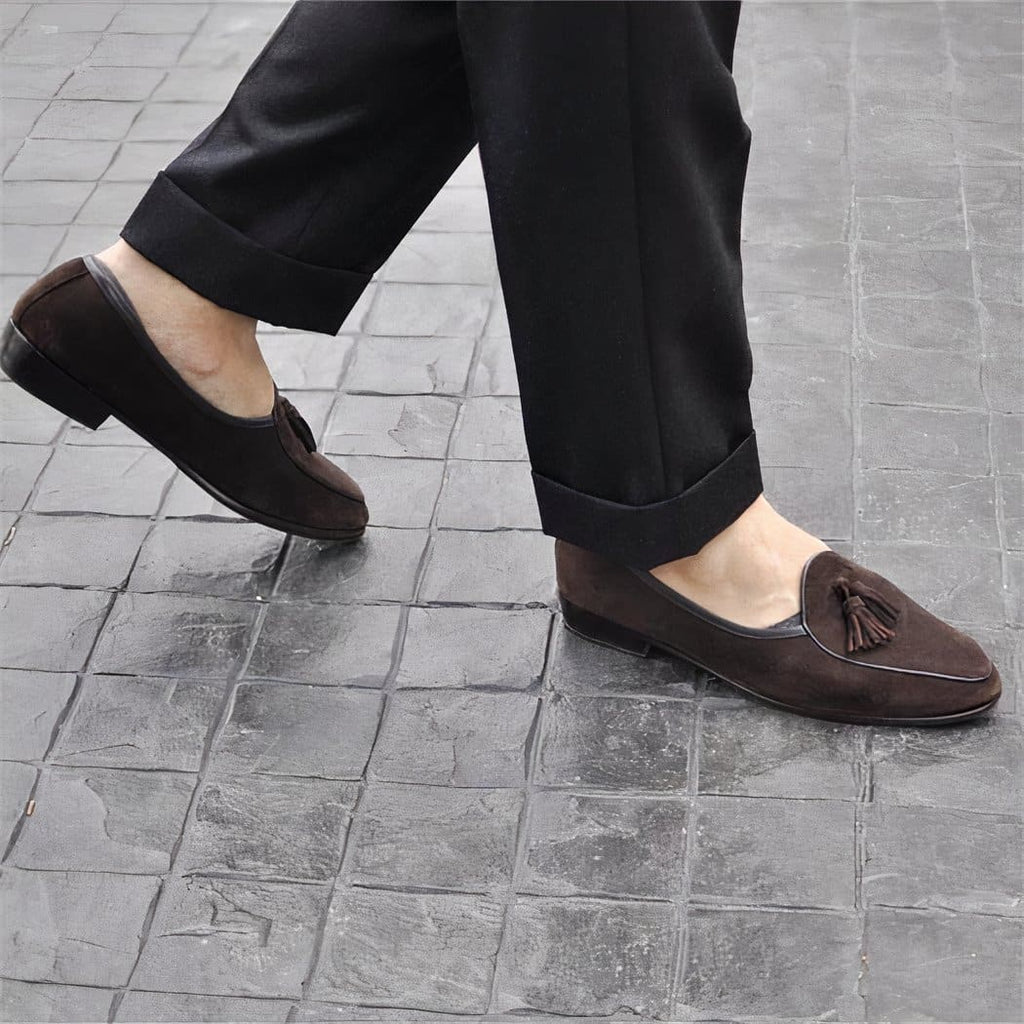 Suede tassel dress loafers for men