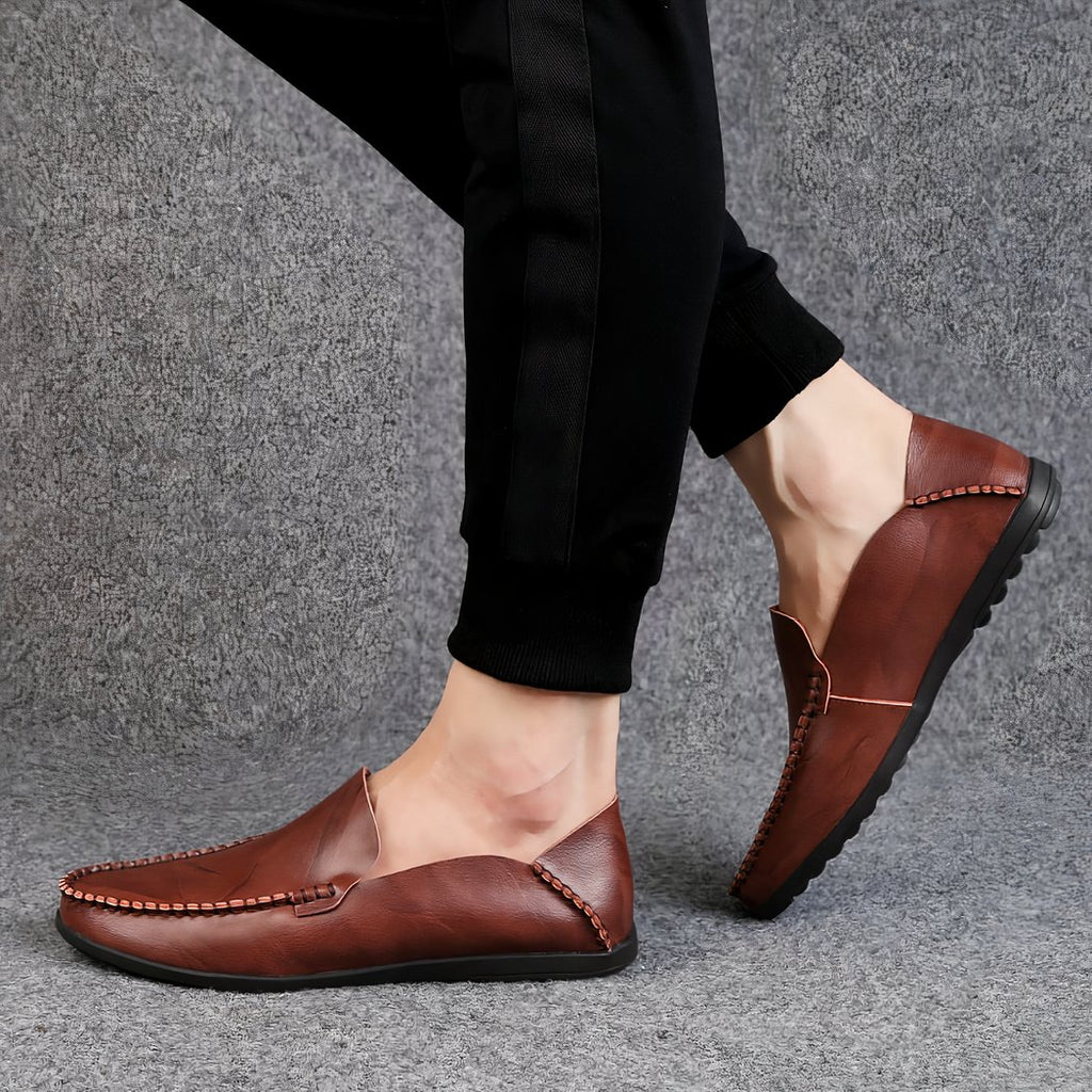 red loafer worn by a man