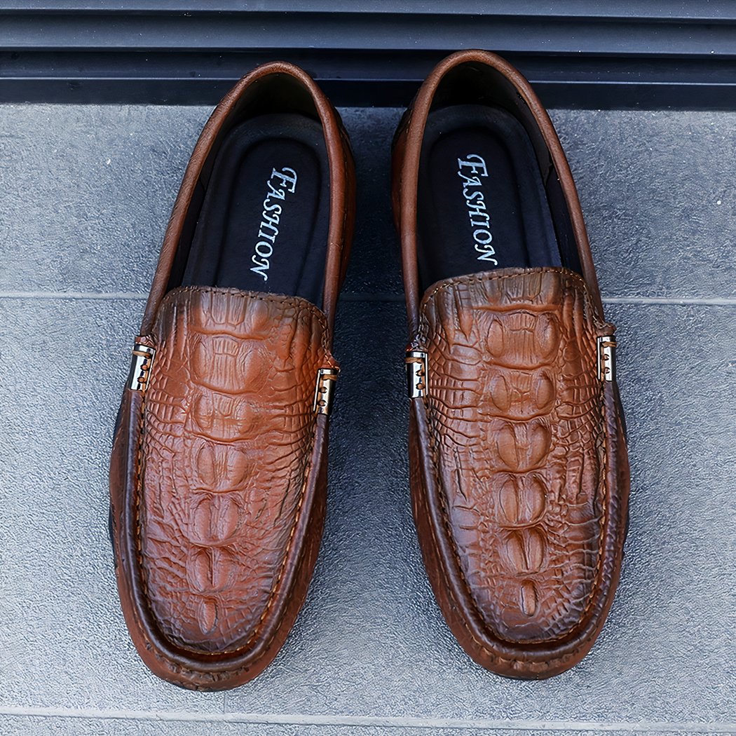 Synthetic leather loafers with crocodile pattern