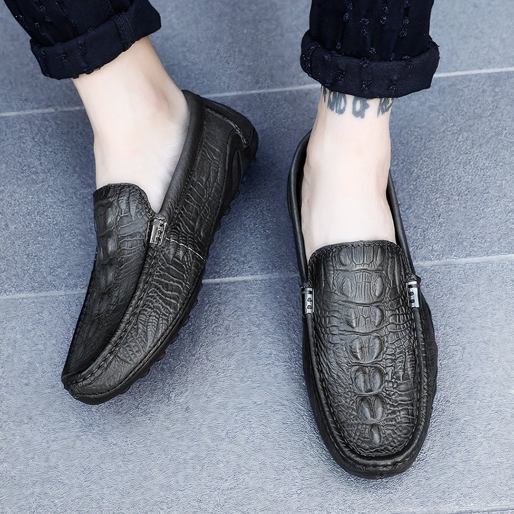 Synthetic leather loafers with crocodile pattern