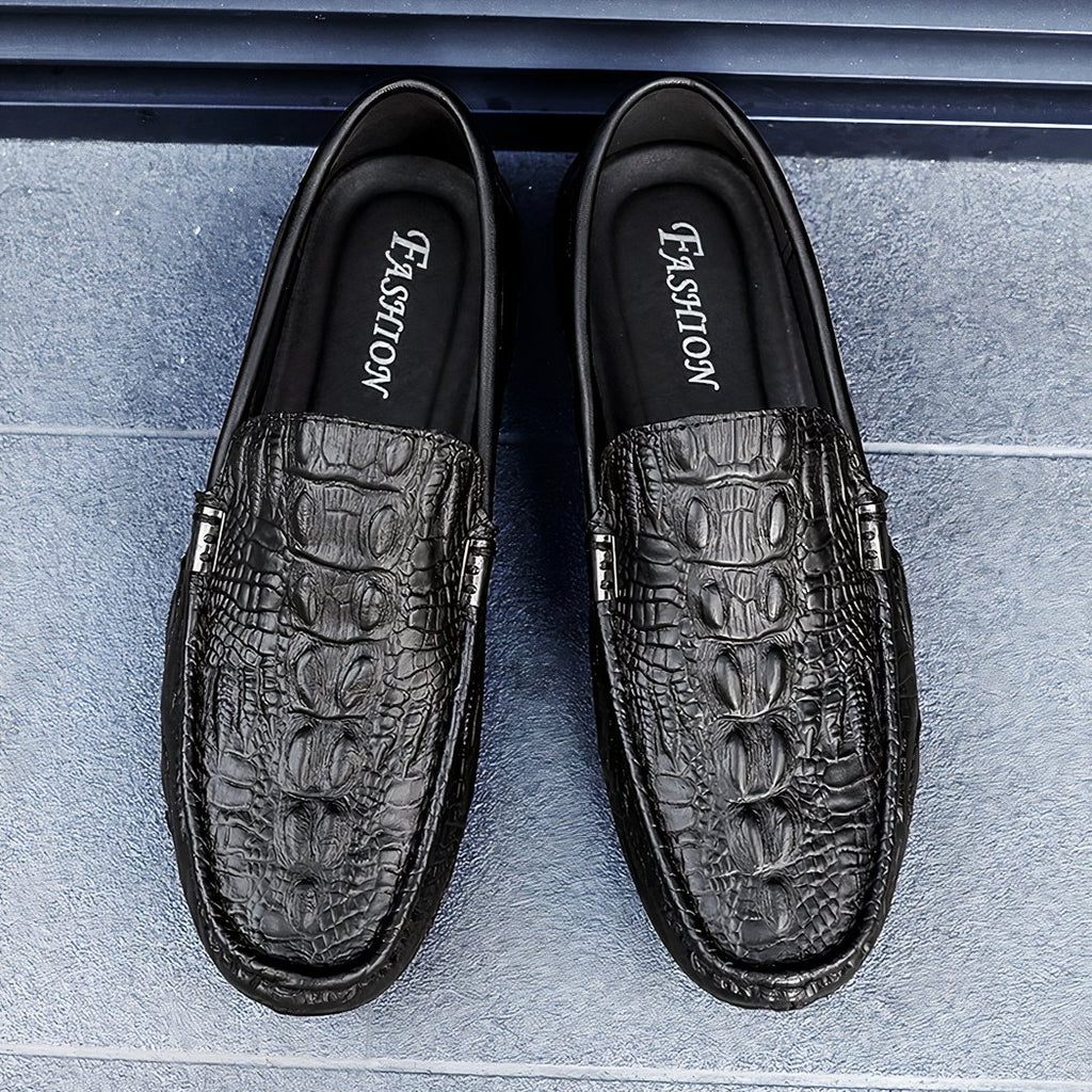 Synthetic leather loafers with crocodile pattern