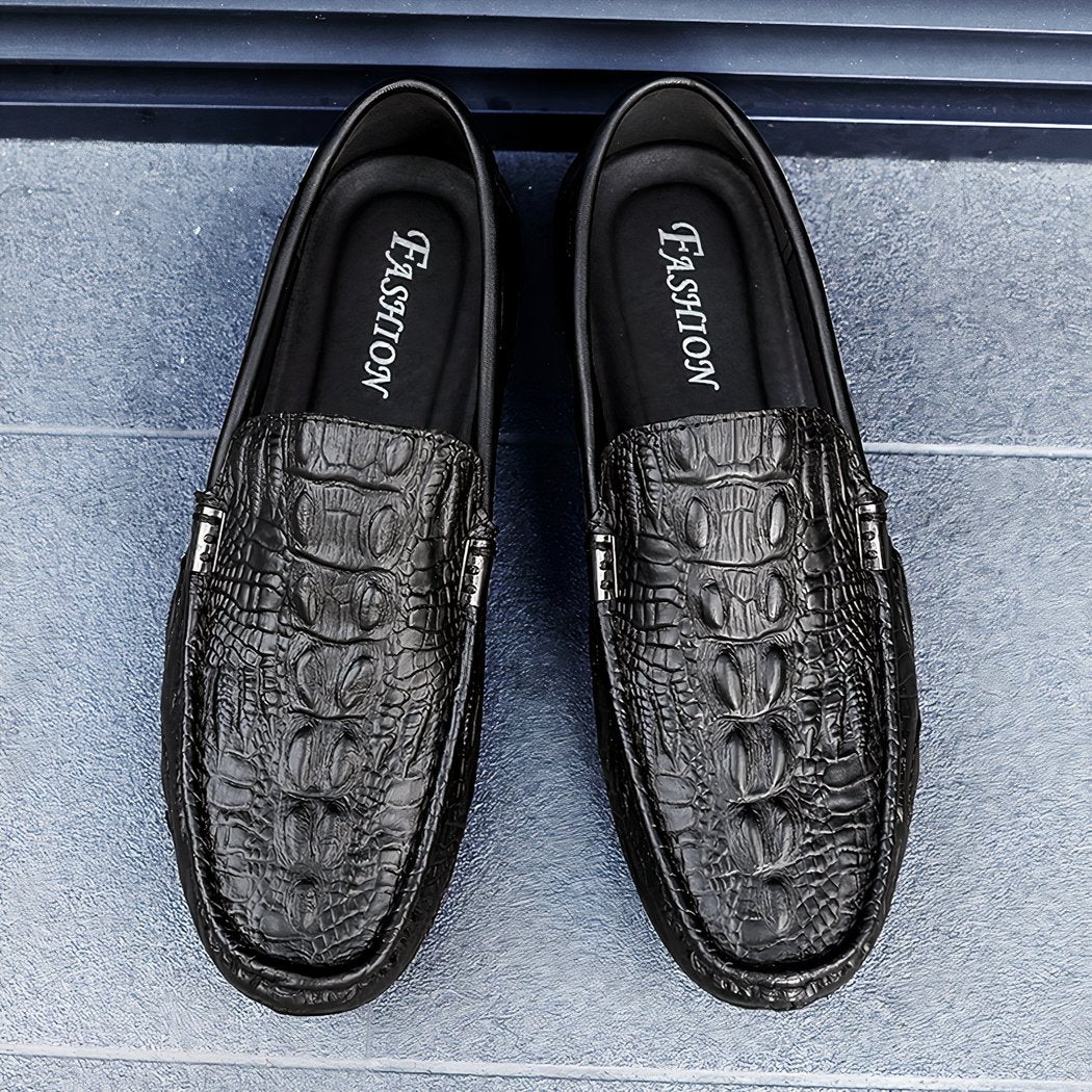 Synthetic leather loafers with crocodile pattern