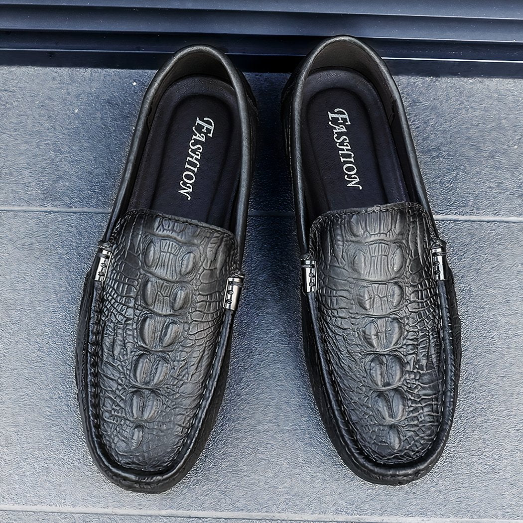 Synthetic leather loafers with crocodile pattern