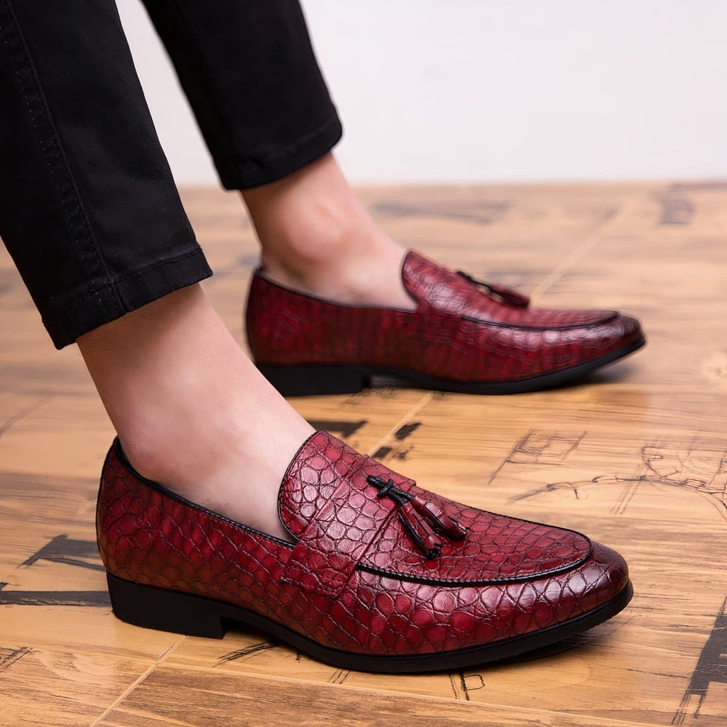 Tassel loafers in faux snake-effect leather