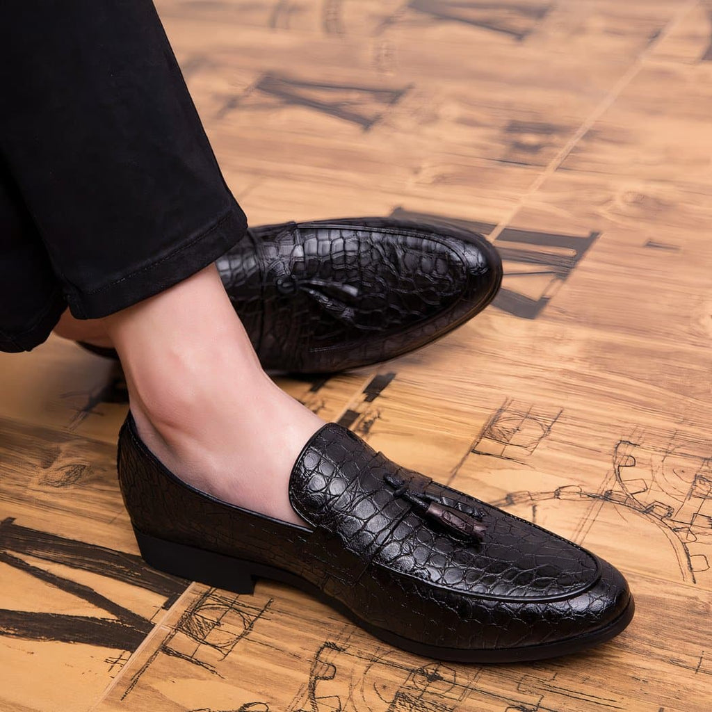 Tassel loafers in faux snake-effect leather