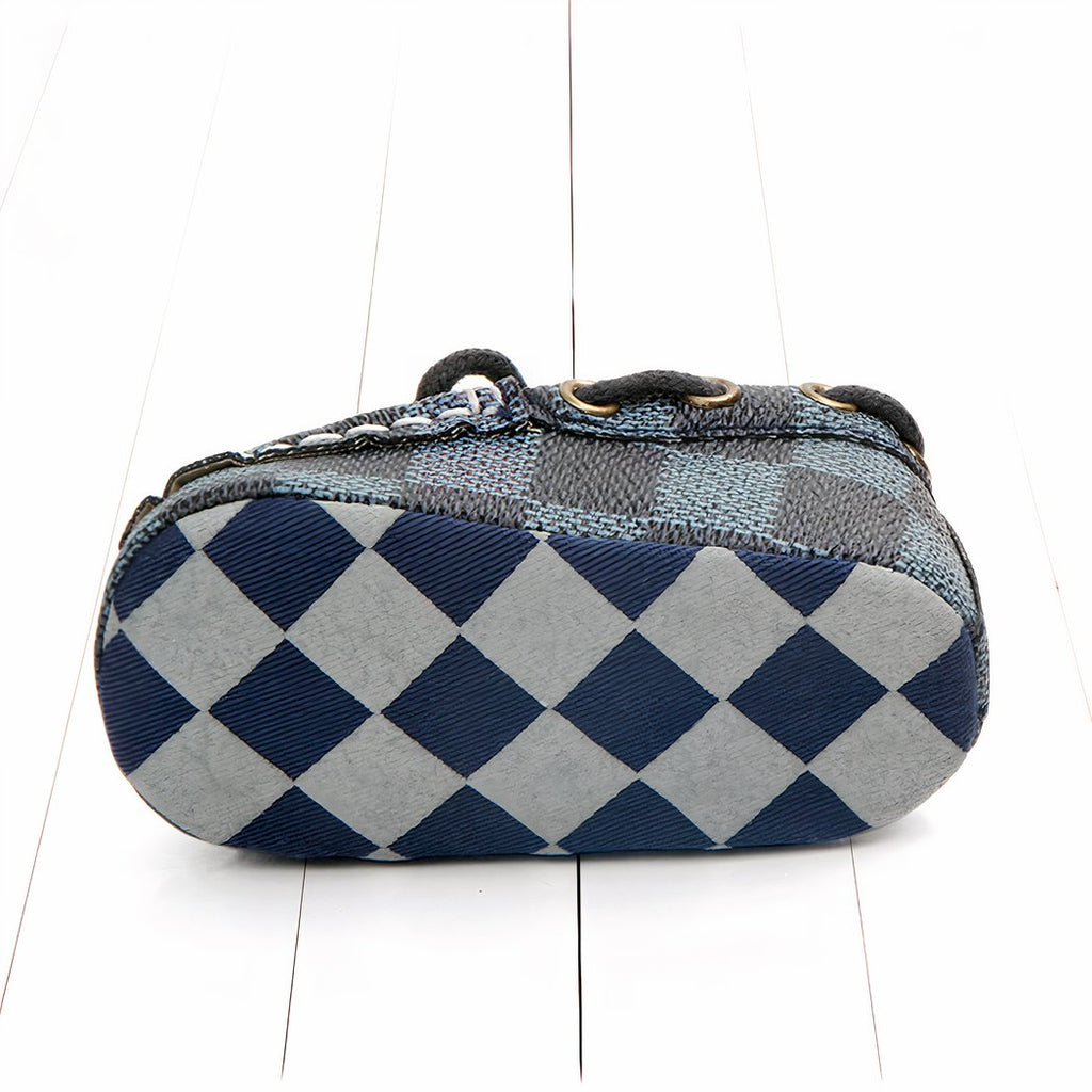 Trendy checkered baby moccasins with decorative beads