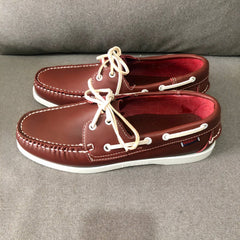 Trendy lace-up boat-style loafers for men, Burgundy