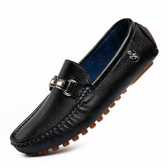 Trendy leather-effect loafers with gold buckle for men, Black