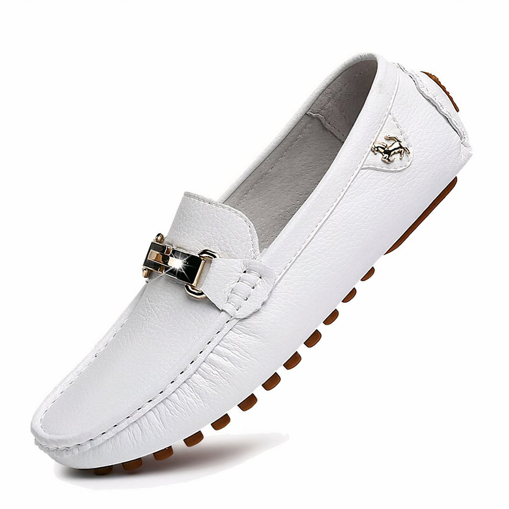 Trendy leather-effect loafers with gold buckle for men