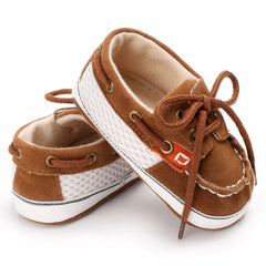 Two-tone lace-up boat moccasins for baby boys, Brown