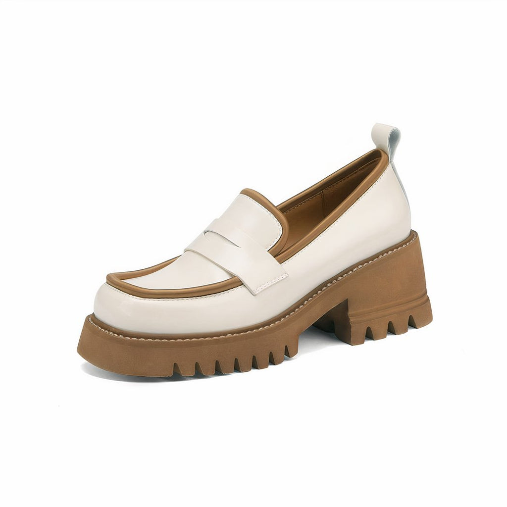Two-tone patent loafers with thick sole