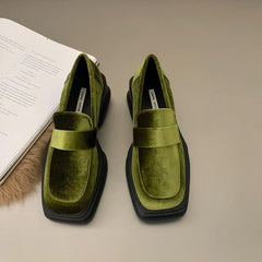 Velvet loafers with heel for women, Green