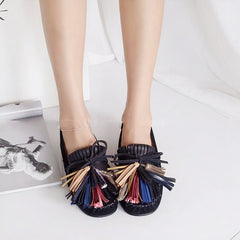 Vintage faux suede tassel loafers, Black