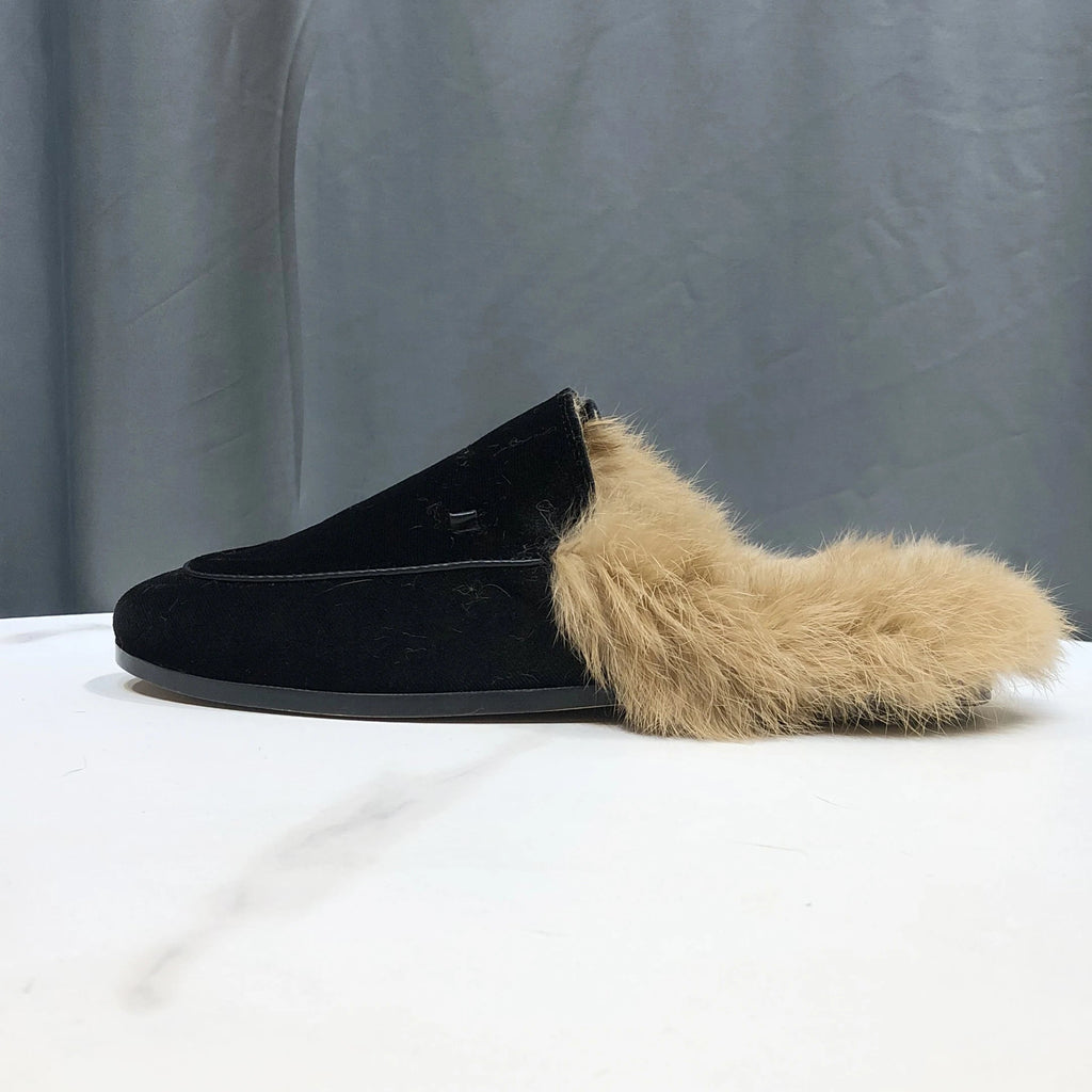 Warm lined indoor mule slippers in black velvet