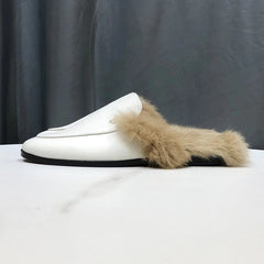 Warm Lined Indoor Mule Slippers, White Leather
