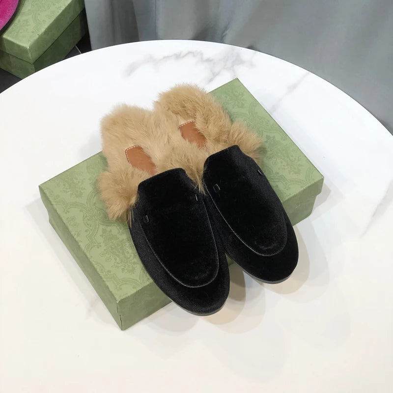 Warm lined indoor mule slippers, black velvet version, view 4