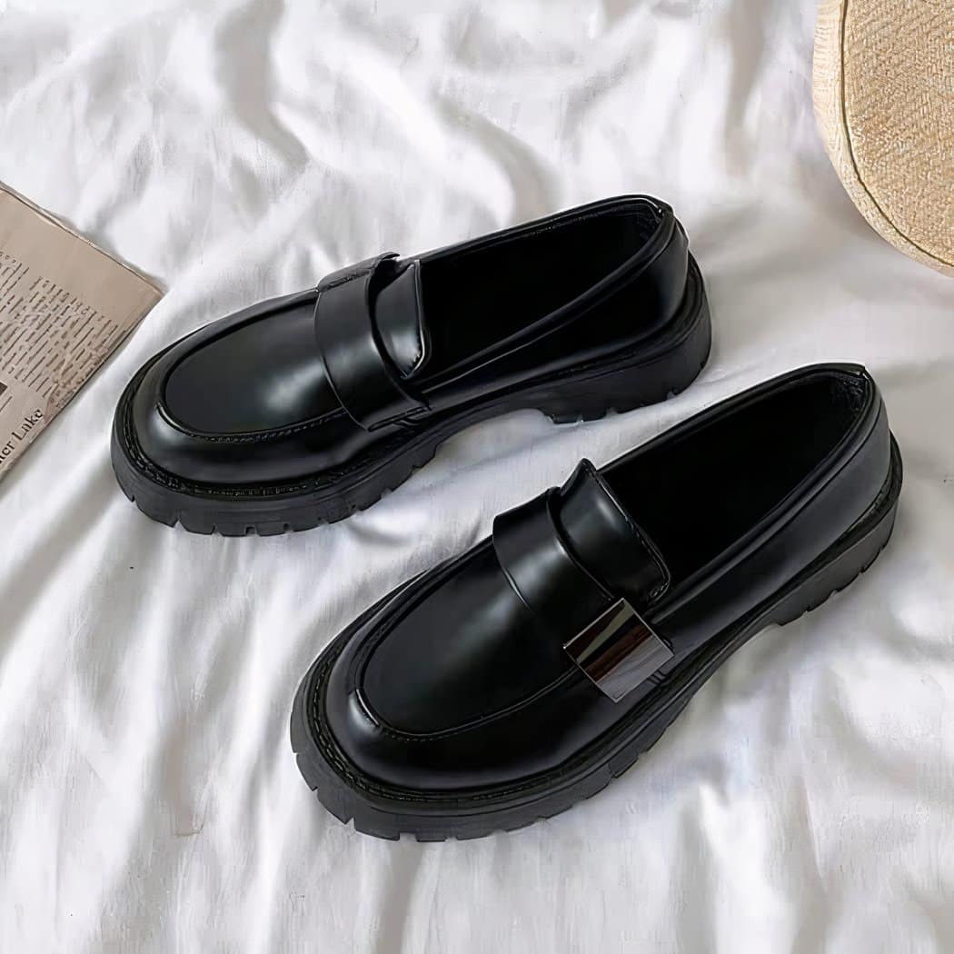 Women's black British platform loafers