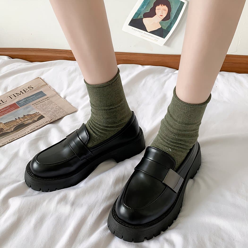 Women's black British platform loafers