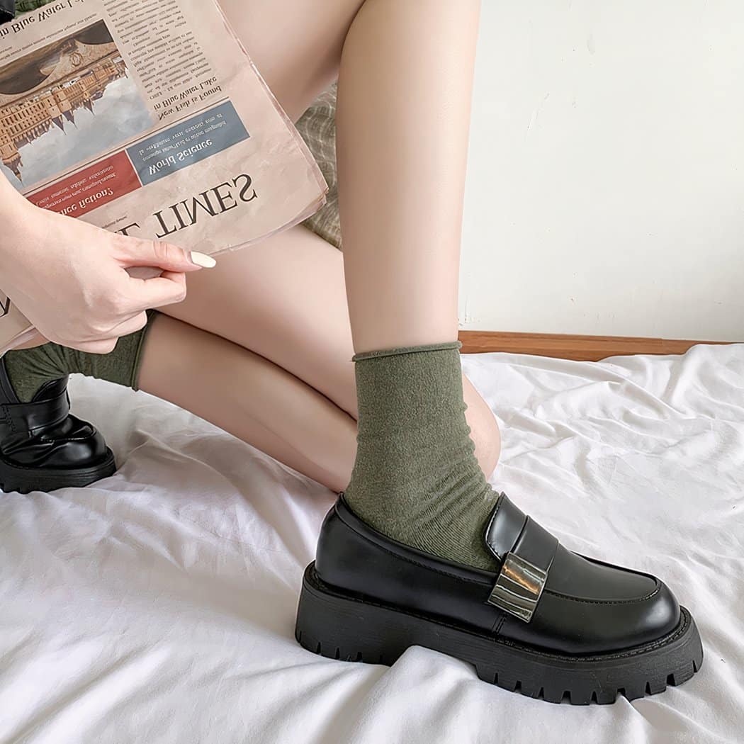 Women's black British platform loafers