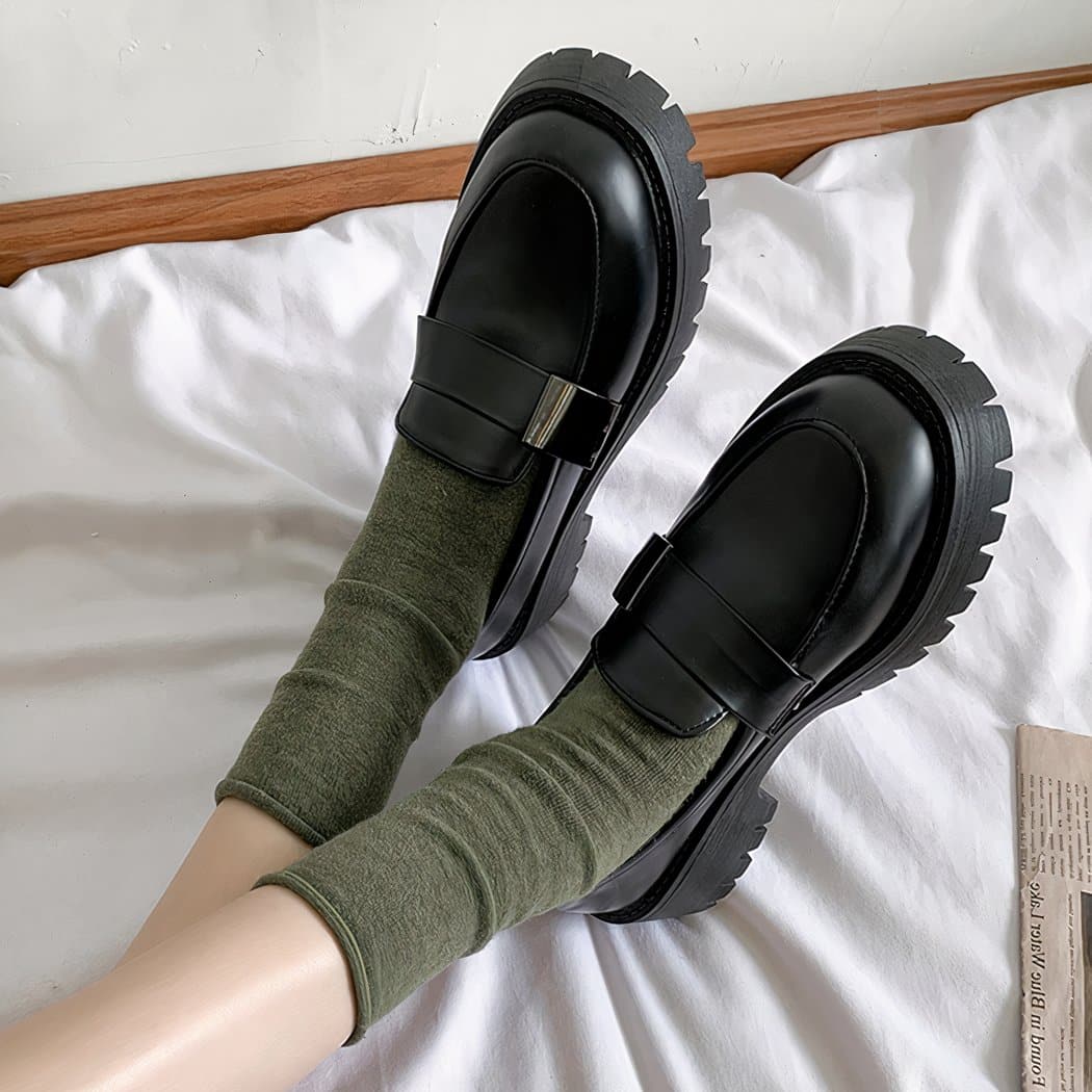 Women's black British platform loafers