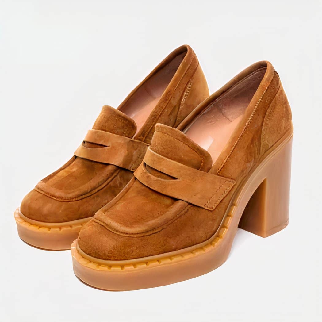 Women's high-heeled genuine suede loafers