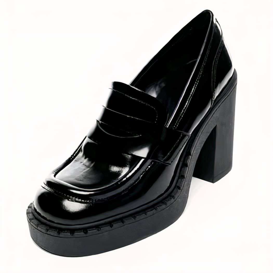 women's black heeled loafer