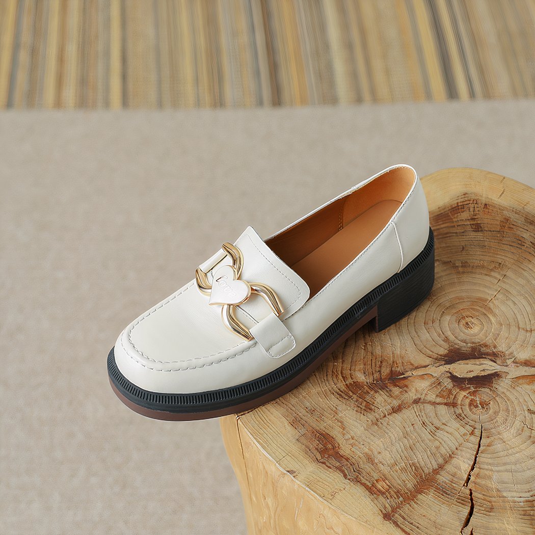 Women's leather loafers with heel and thick sole