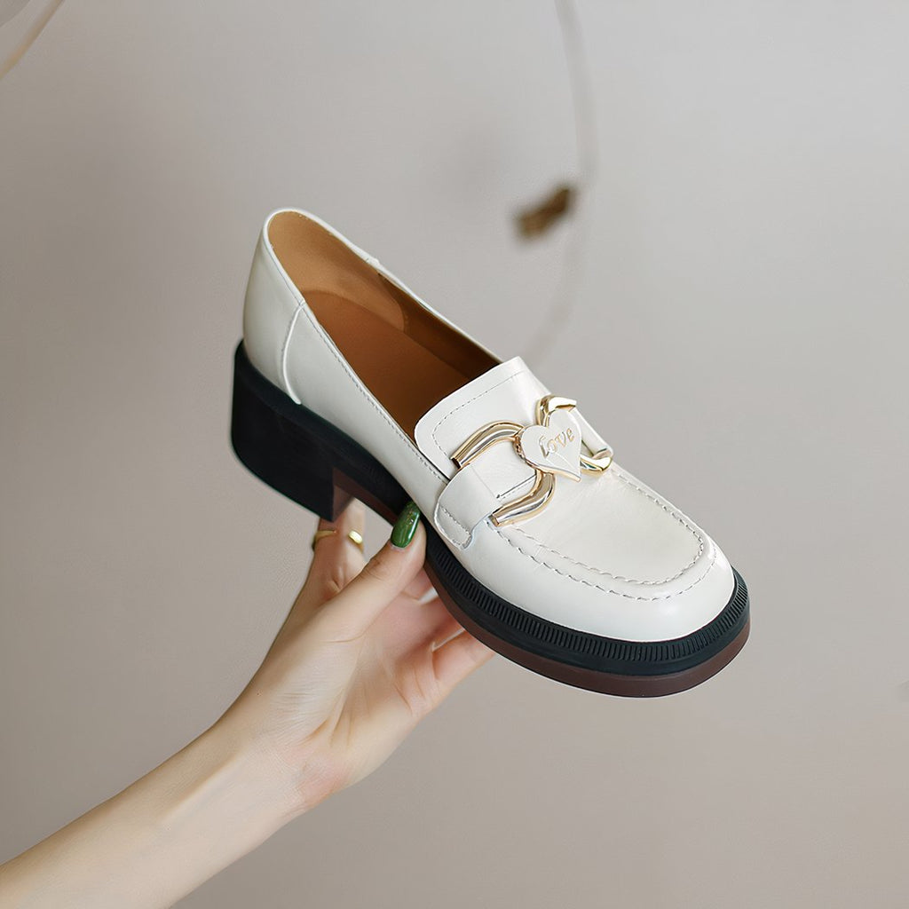 Women's leather loafers with heel and thick sole