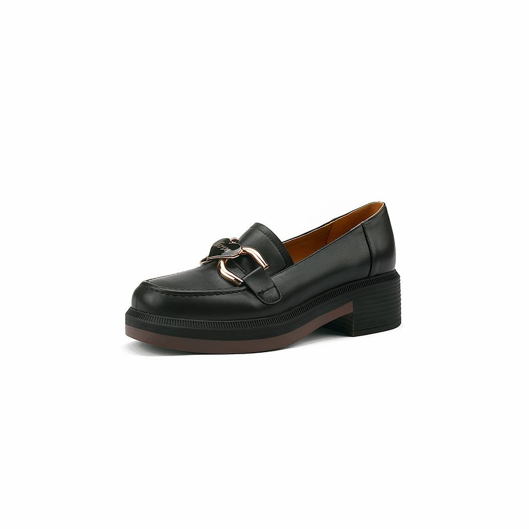 Black loafer with epiasse sole on white background