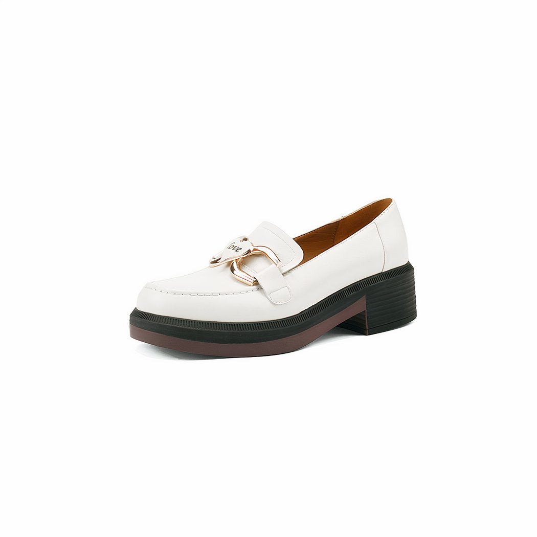 Women's leather loafers with heel and thick sole