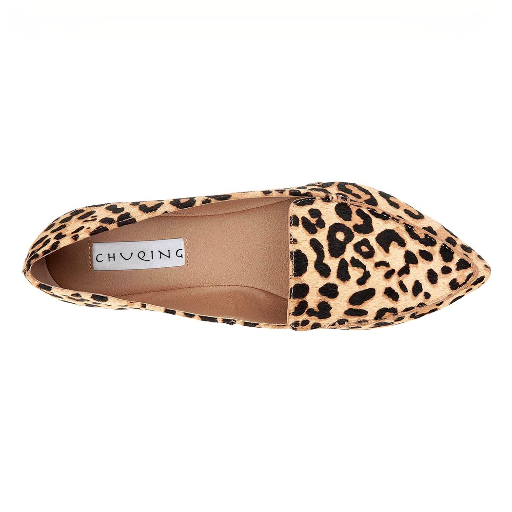 Women's leopard print velvet pointy loafers