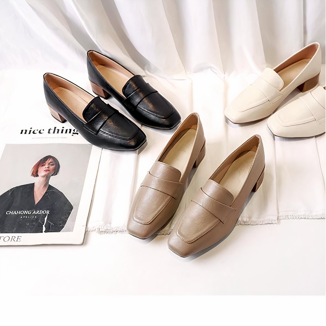 Women's low-heeled square loafers