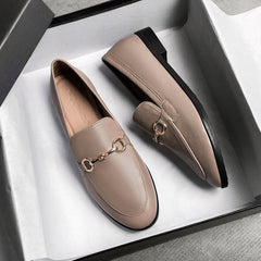 Women's loafers in imitation leather with gold details, Beige