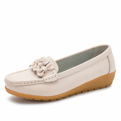Women's loafers with thick synthetic leather soles, Beige