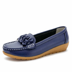 Women's loafers with thick synthetic leather soles, Navy blue