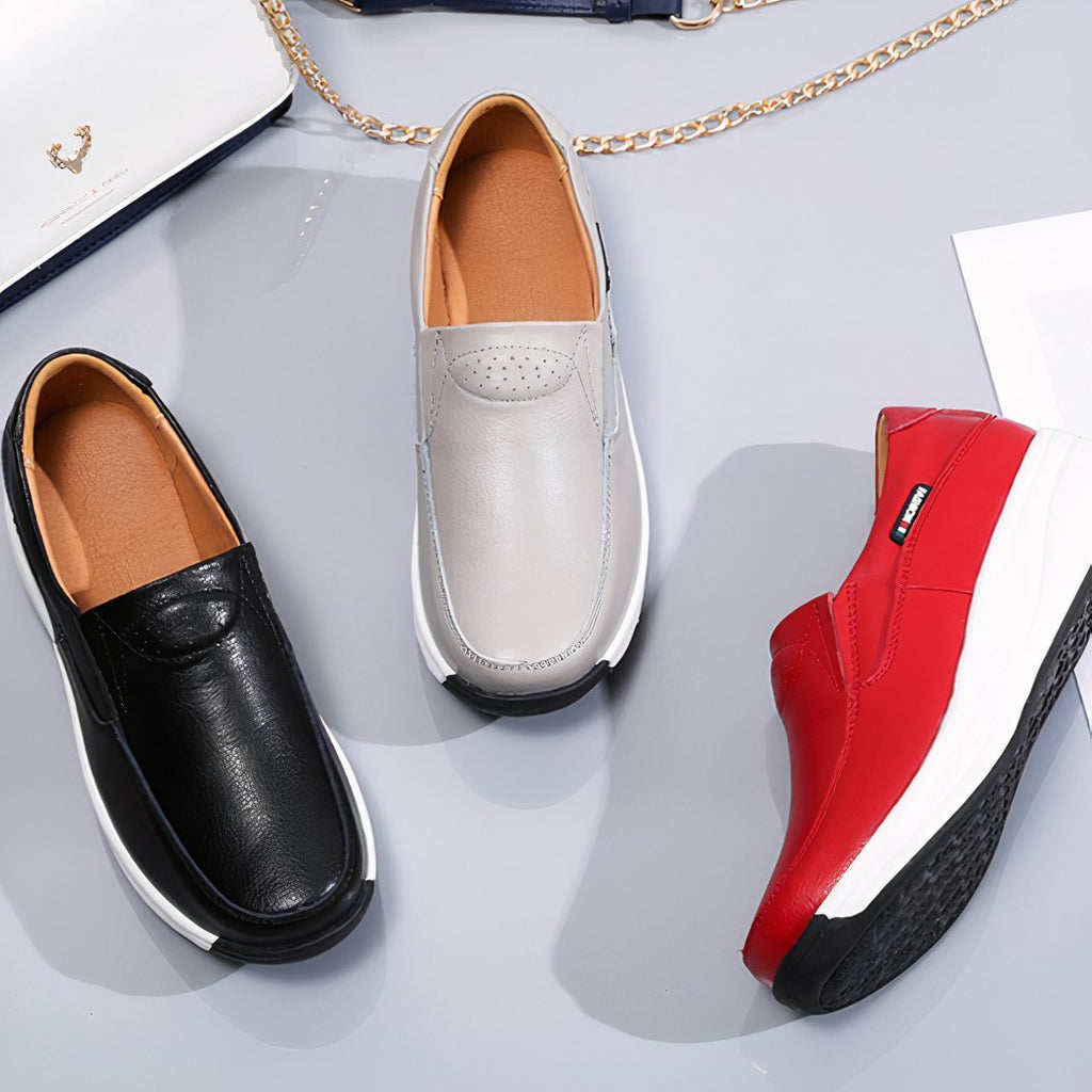 Women's faux leather orthopedic loafers with platform sole