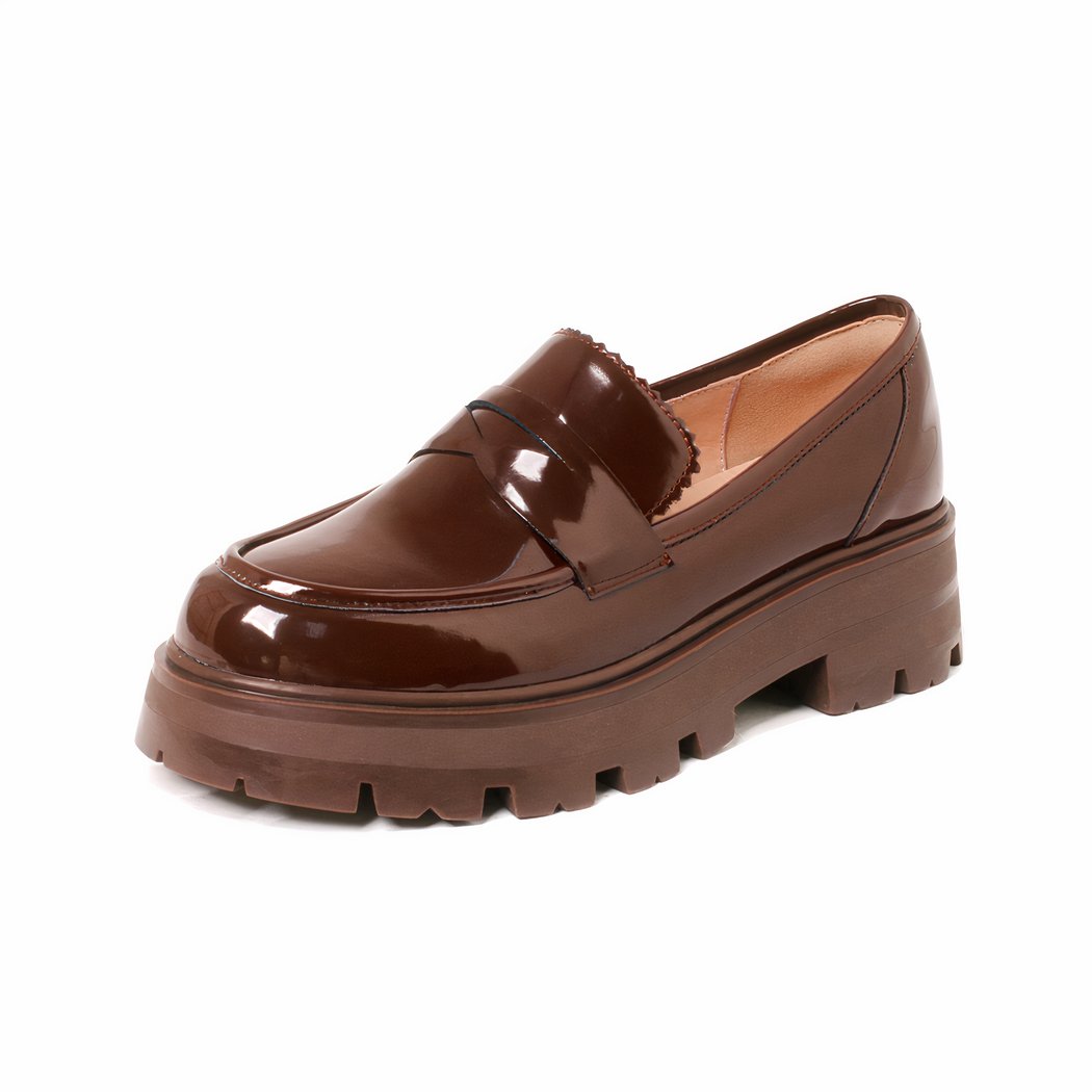 Women's patent leather platform loafers with heels