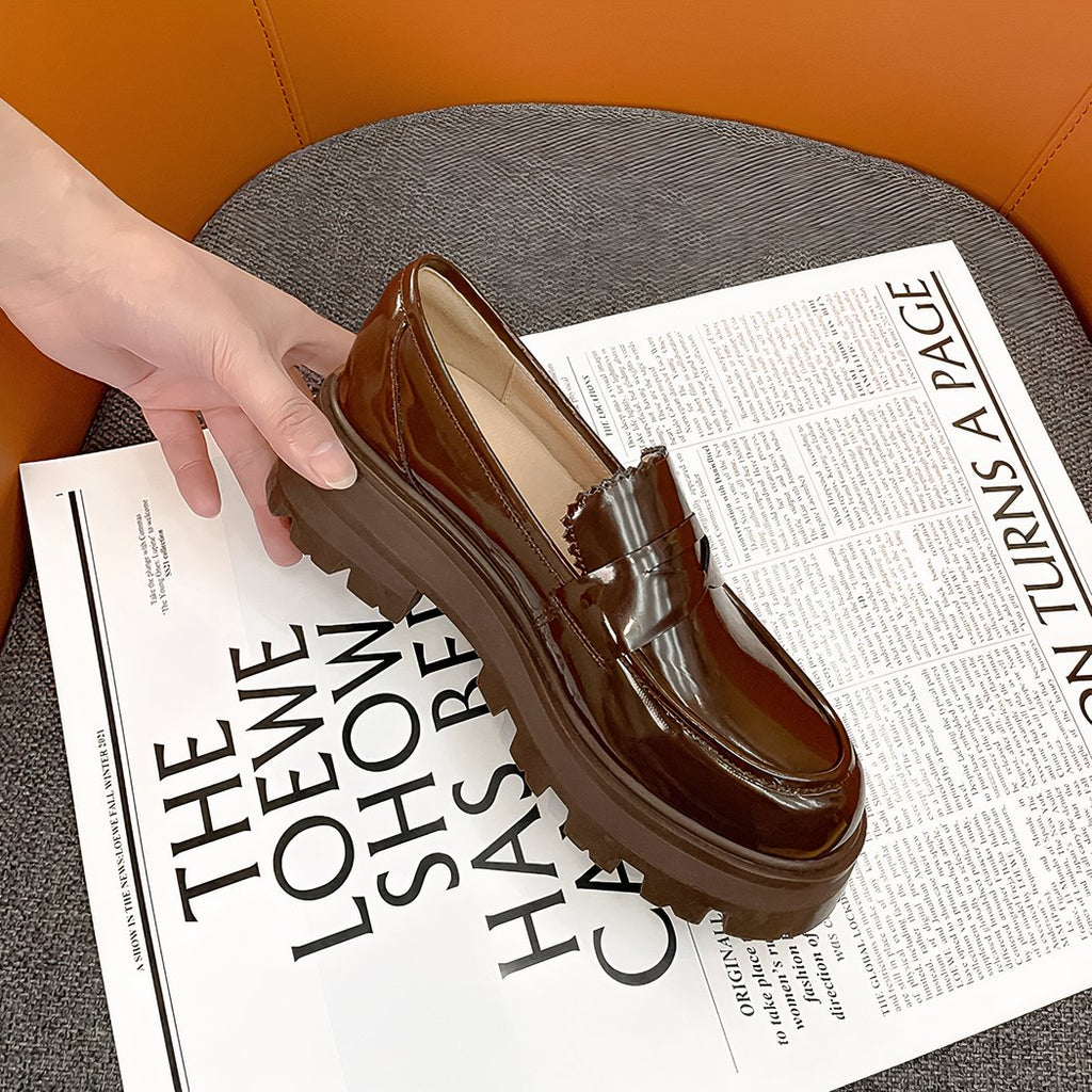 Women's patent leather platform loafers with heels